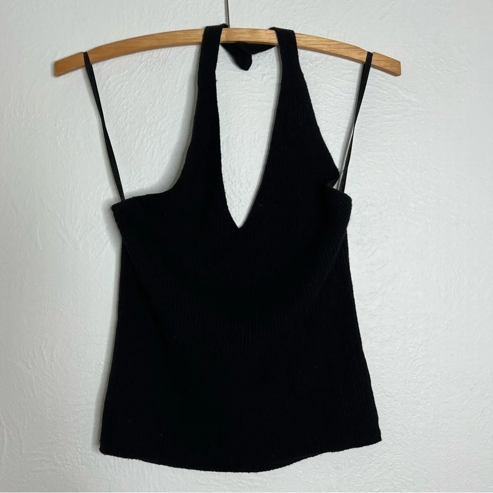 Vintage Ballinger Gold Black Silk Cashmere Blend Ribbed Y2K Halter Top Size L - Picture 1 of 9